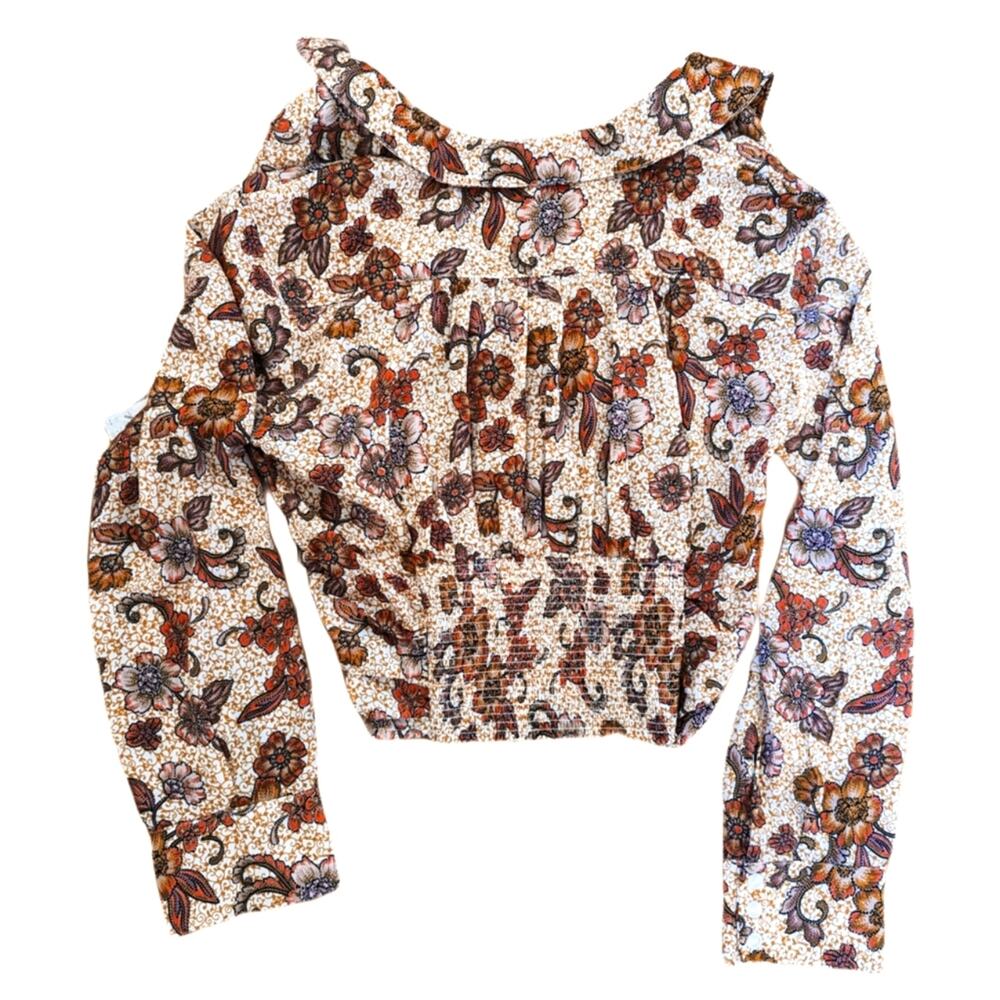 Free People I Got You Cropped Long Sleeve Smocked Floral Top NWT - Picture 2 of 7